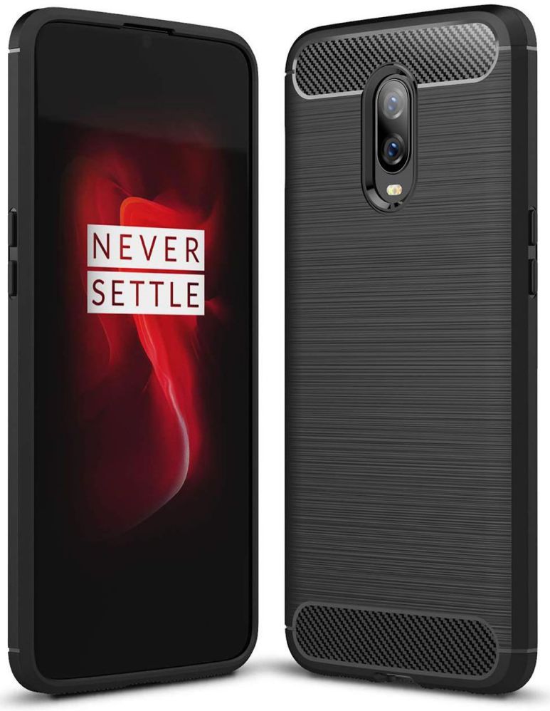 OnePlus 6T Geborsteld TPU Hoesje Zwart afbeelding 1