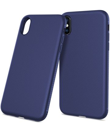 Apple iPhone XS Max Twill Slim Texture Back Cover Blauw Hoesjes