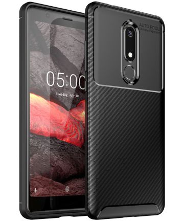Nokia 5.1 Siliconen Carbon Hoesje Zwart Hoesjes