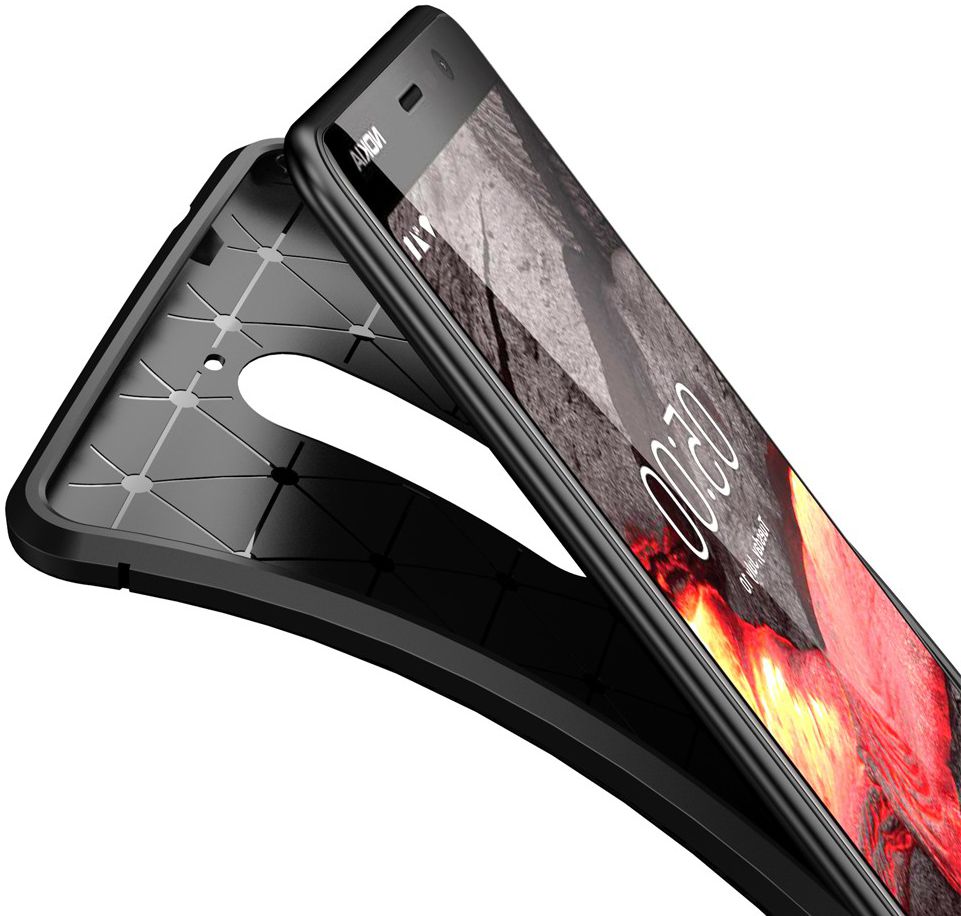 Nokia 5.1 Siliconen Carbon Hoesje Zwart afbeelding 2