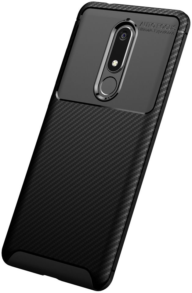 Nokia 5.1 Siliconen Carbon Hoesje Zwart afbeelding 4