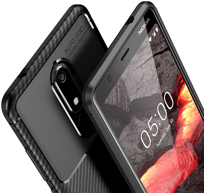 Nokia 5.1 Siliconen Carbon Hoesje Zwart afbeelding 5