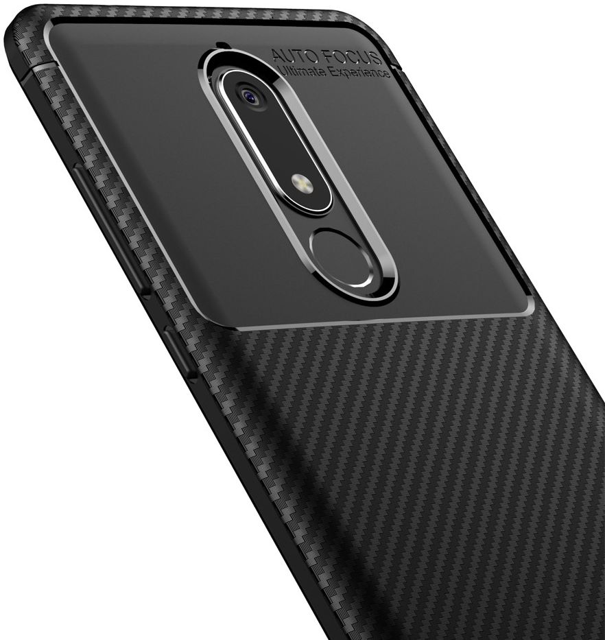Nokia 5.1 Siliconen Carbon Hoesje Zwart afbeelding 6