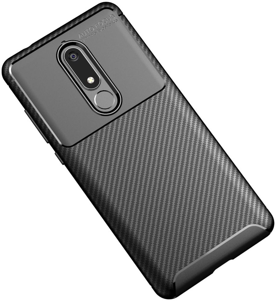 Nokia 5.1 Siliconen Carbon Hoesje Zwart afbeelding 8