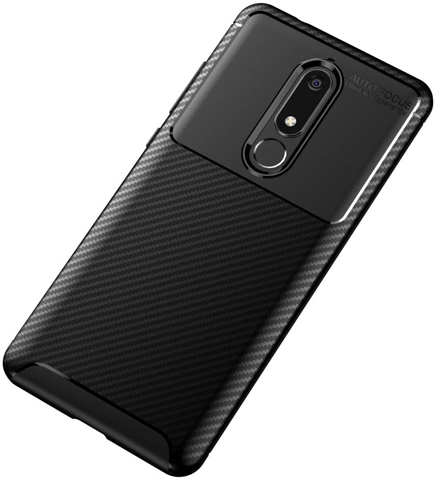 Nokia 5.1 Siliconen Carbon Hoesje Zwart afbeelding 10