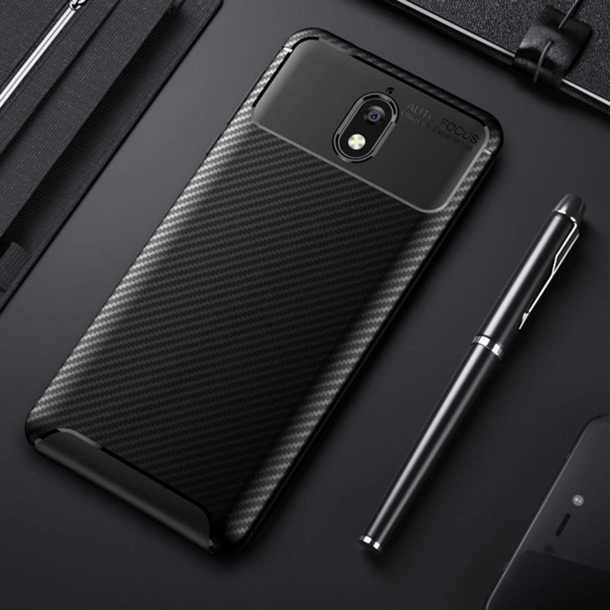 Nokia 3.1 Siliconen Carbon Hoesje Zwart afbeelding 2