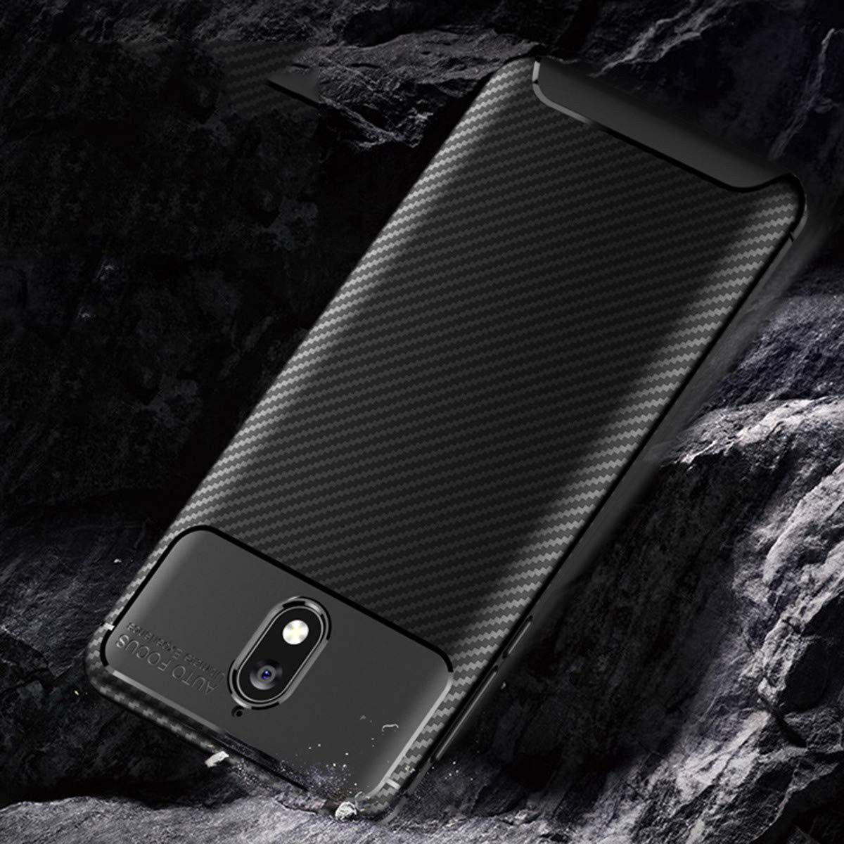 Nokia 3.1 Siliconen Carbon Hoesje Zwart afbeelding 4