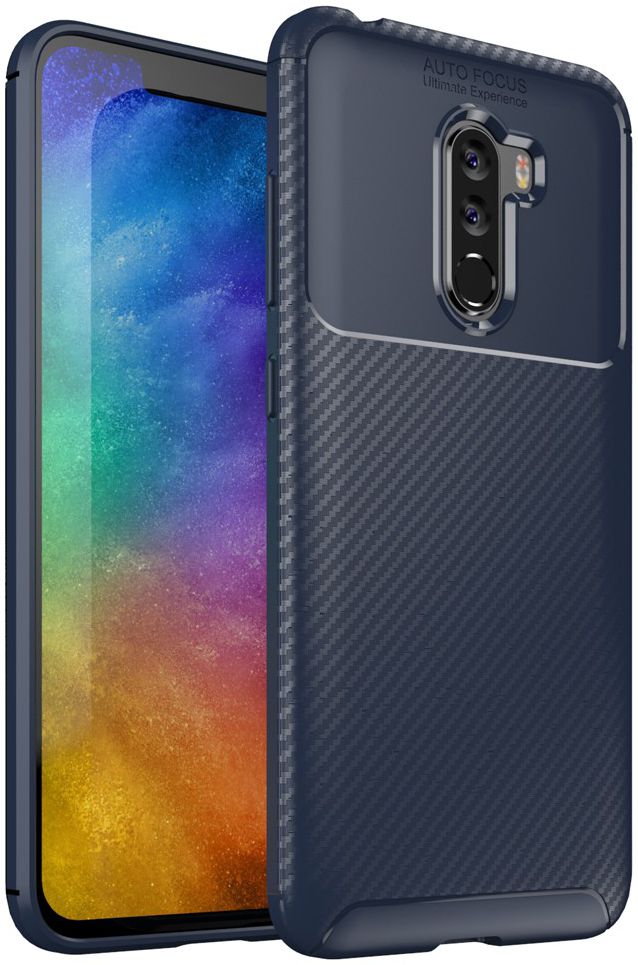 Xiaomi PocoPhone F1 Siliconen Carbon Hoesje Blauw afbeelding 1
