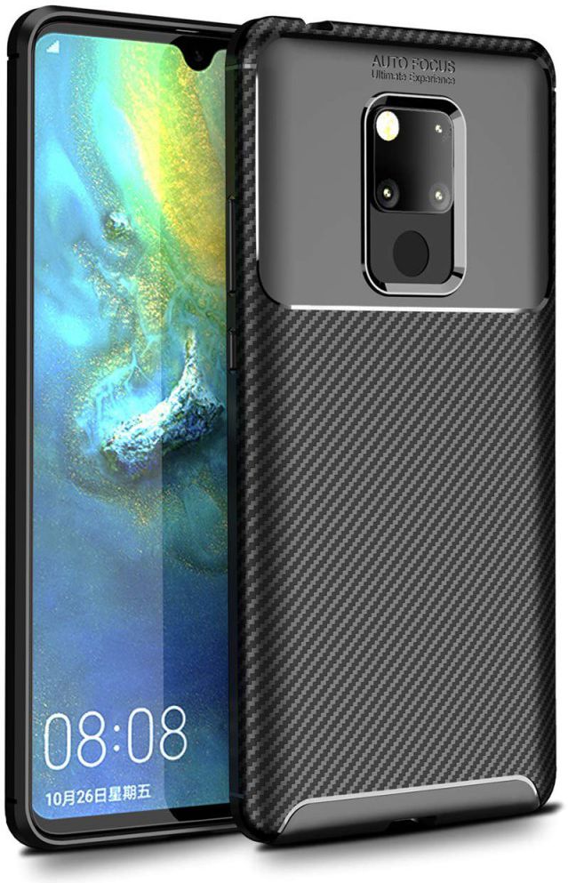 Huawei Mate 20 Siliconen Carbon Hoesje Zwart afbeelding 1