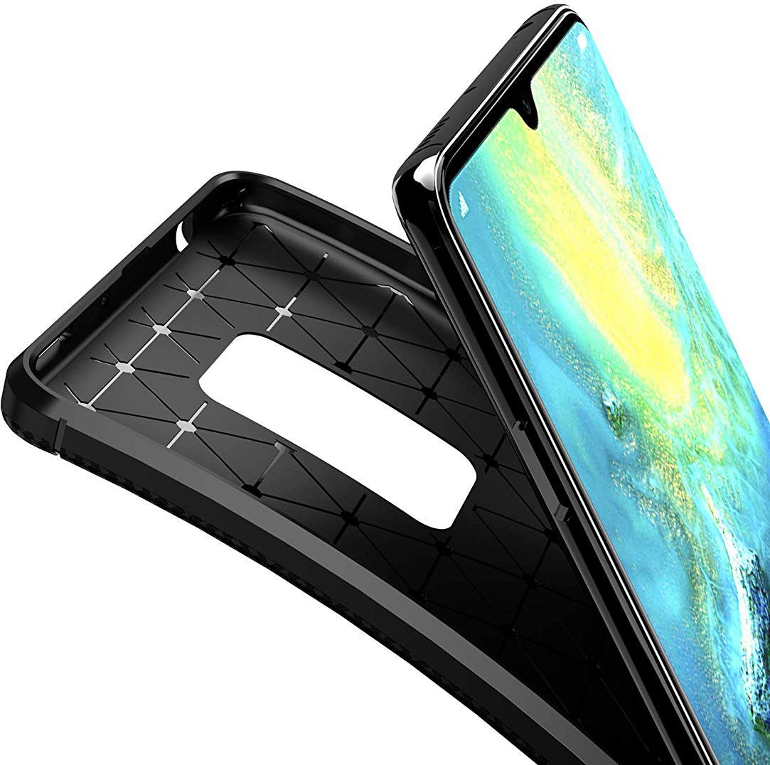 Huawei Mate 20 Siliconen Carbon Hoesje Zwart afbeelding 2