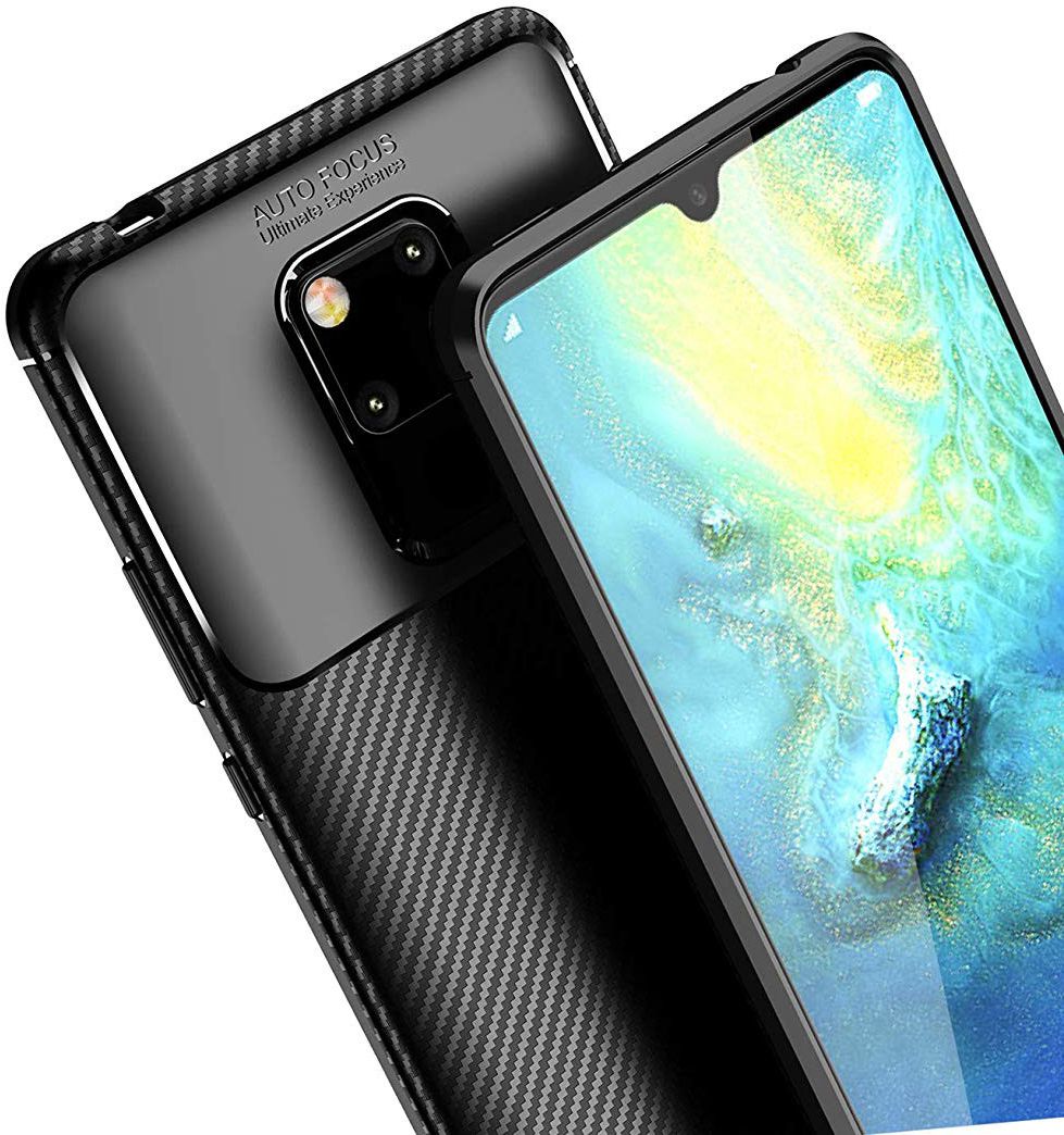 Huawei Mate 20 Siliconen Carbon Hoesje Zwart afbeelding 4