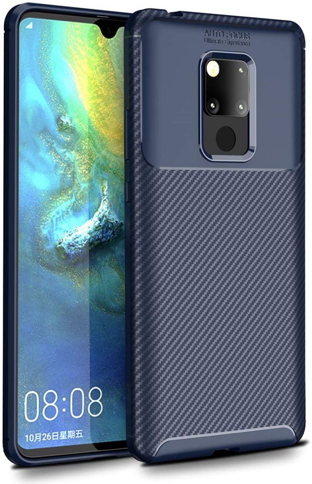 Huawei Mate 20 Siliconen Carbon Hoesje Blauw afbeelding 1