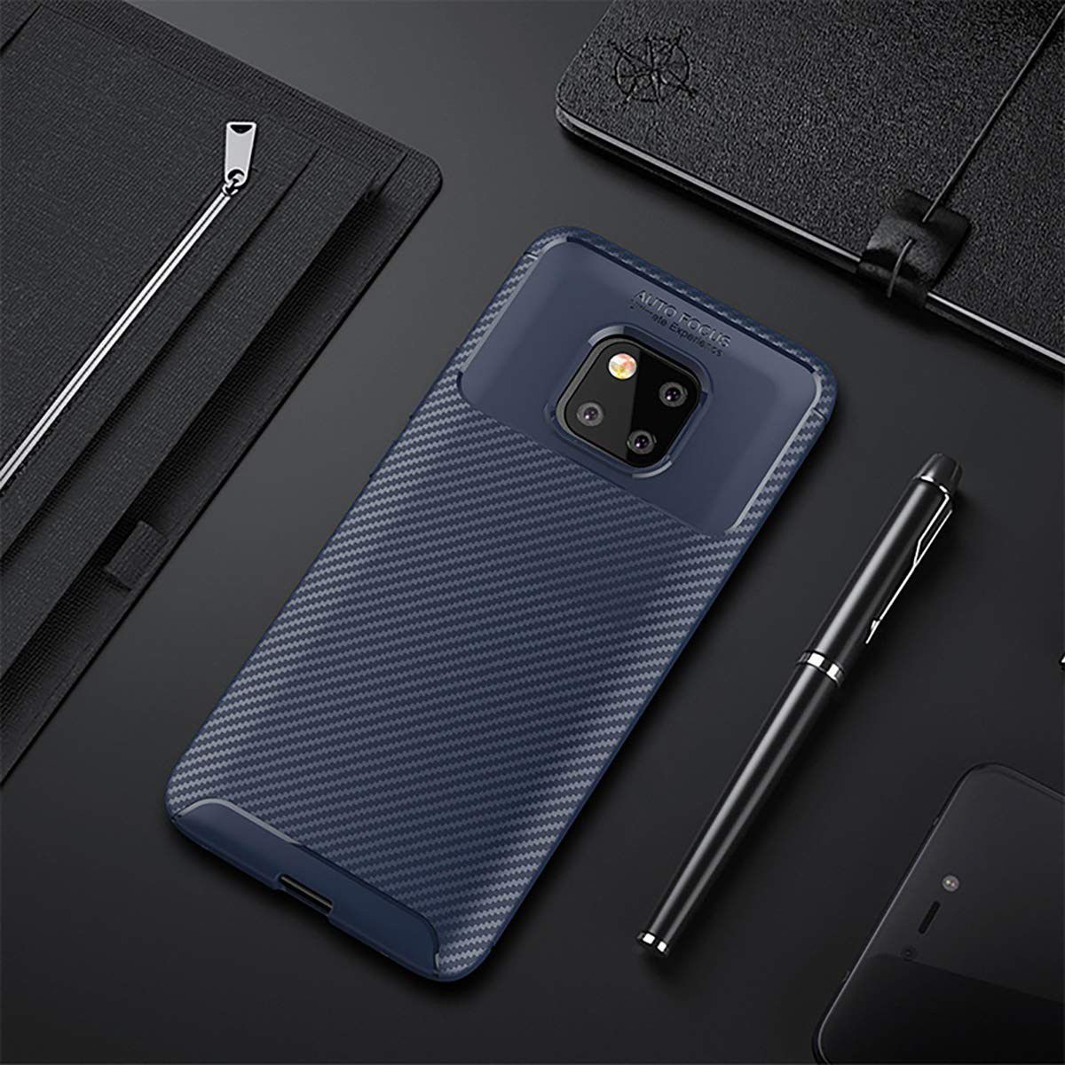 Huawei Mate 20 Pro Siliconen Carbon Hoesje Blauw afbeelding 2