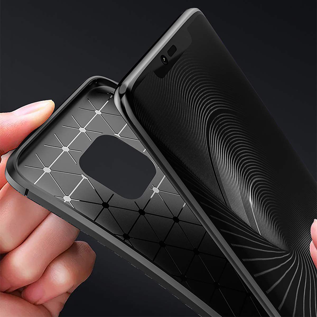 Huawei Mate 20 Pro Siliconen Carbon Hoesje Blauw afbeelding 6
