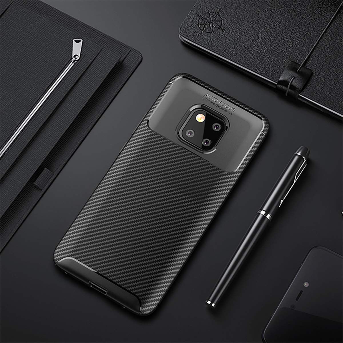 Huawei Mate 20 Pro Siliconen Carbon Hoesje Zwart afbeelding 4