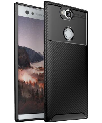 Sony Xperia XA2 Plus Siliconen Carbon Hoesje Zwart Hoesjes