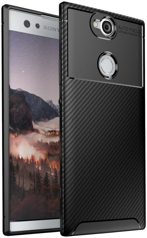Sony Xperia XA2 Plus Siliconen Carbon Hoesje Zwart afbeelding 1