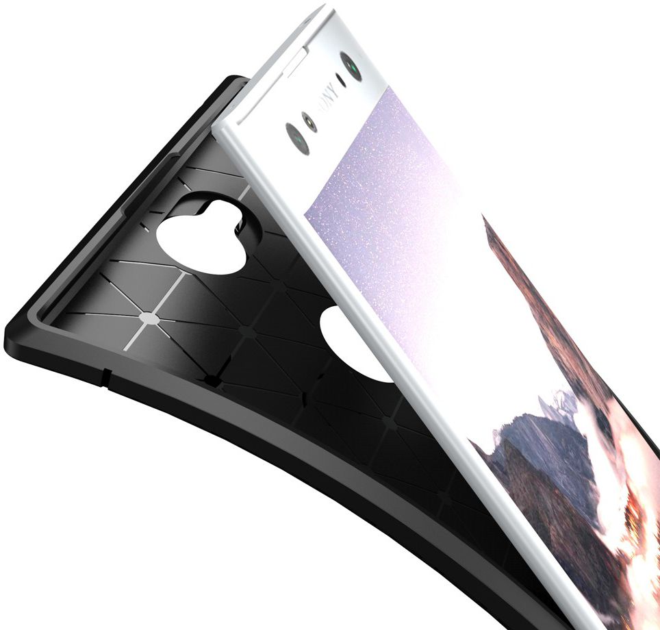 Sony Xperia XA2 Plus Siliconen Carbon Hoesje Zwart afbeelding 2