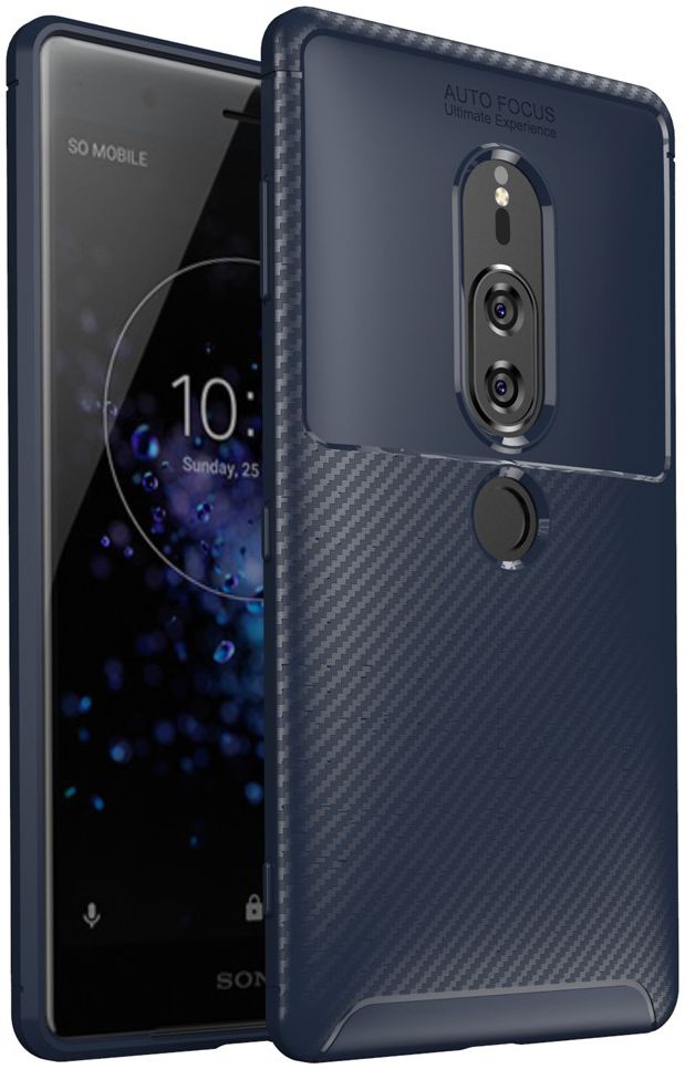 Sony Xperia XZ2 Premium Siliconen Carbon Hoesje Blauw afbeelding 1