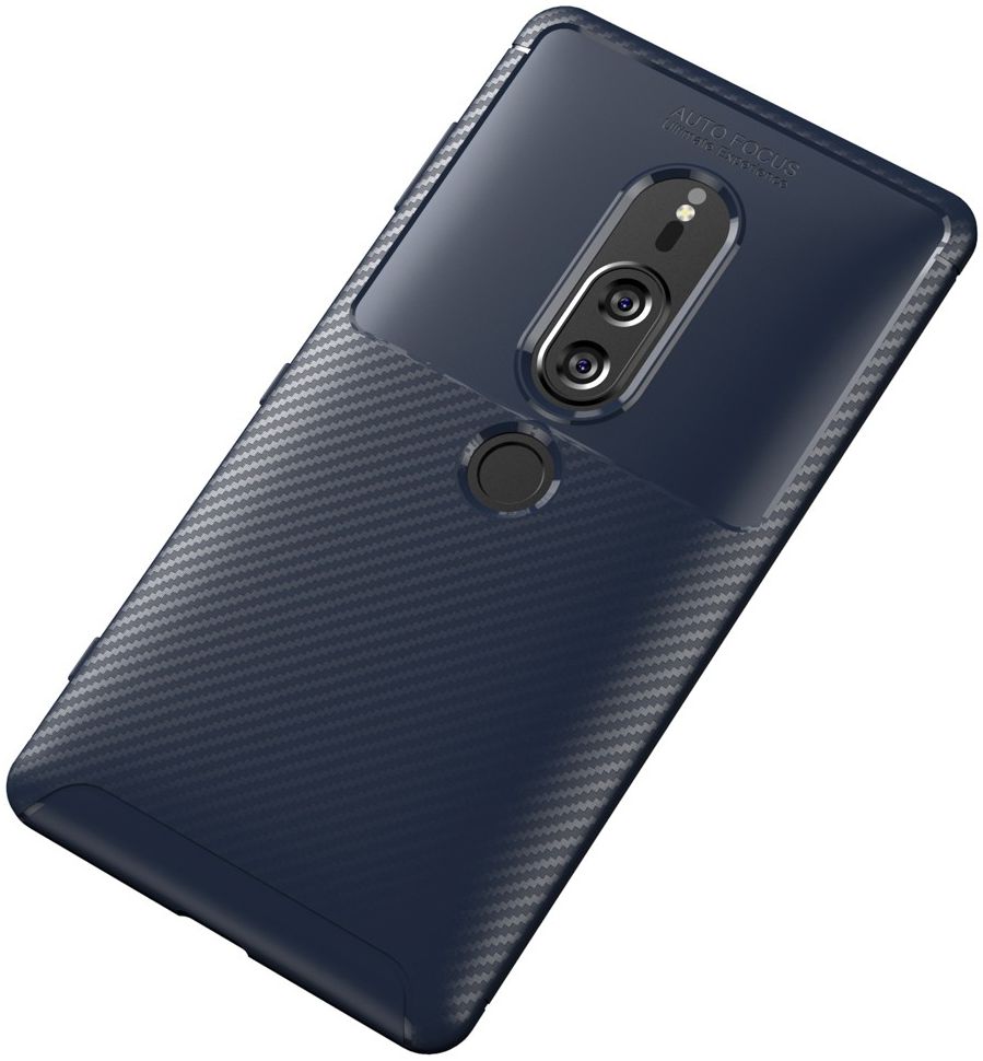 Sony Xperia XZ2 Premium Siliconen Carbon Hoesje Blauw afbeelding 2