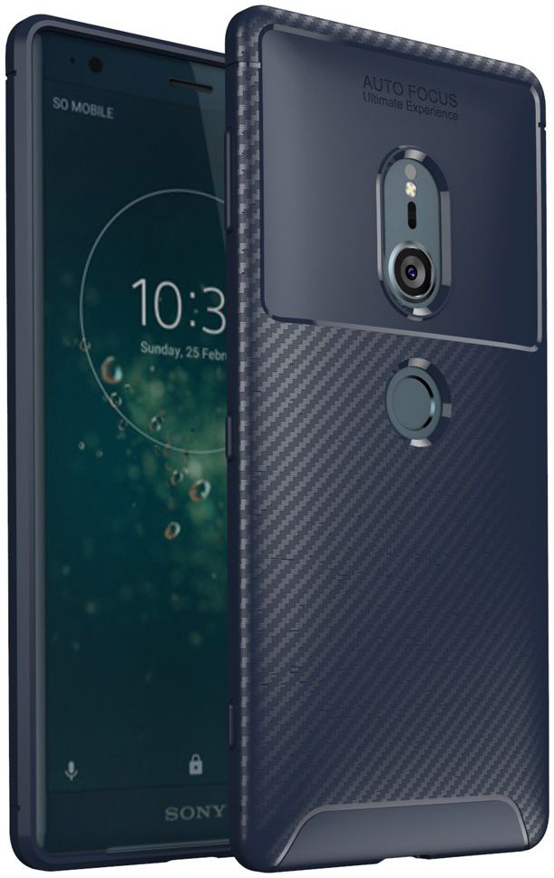 Sony Xperia XZ2 Siliconen Carbon Hoesje Blauw afbeelding 1