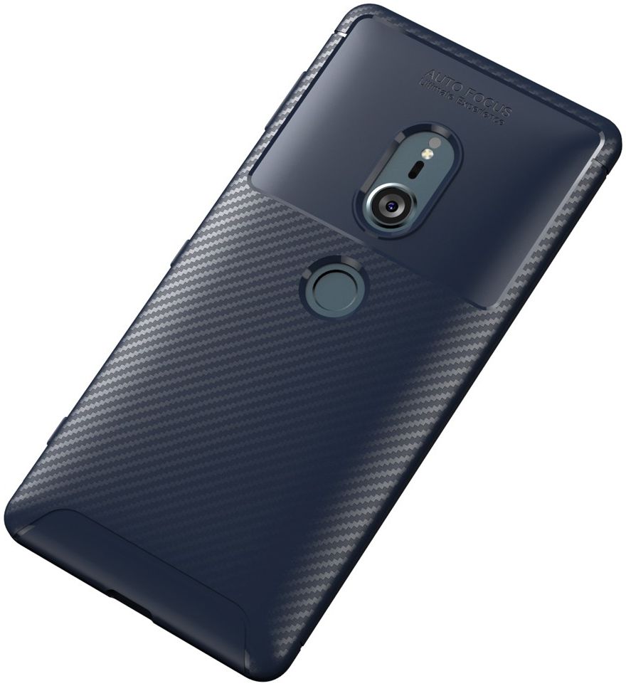 Sony Xperia XZ2 Siliconen Carbon Hoesje Blauw afbeelding 2