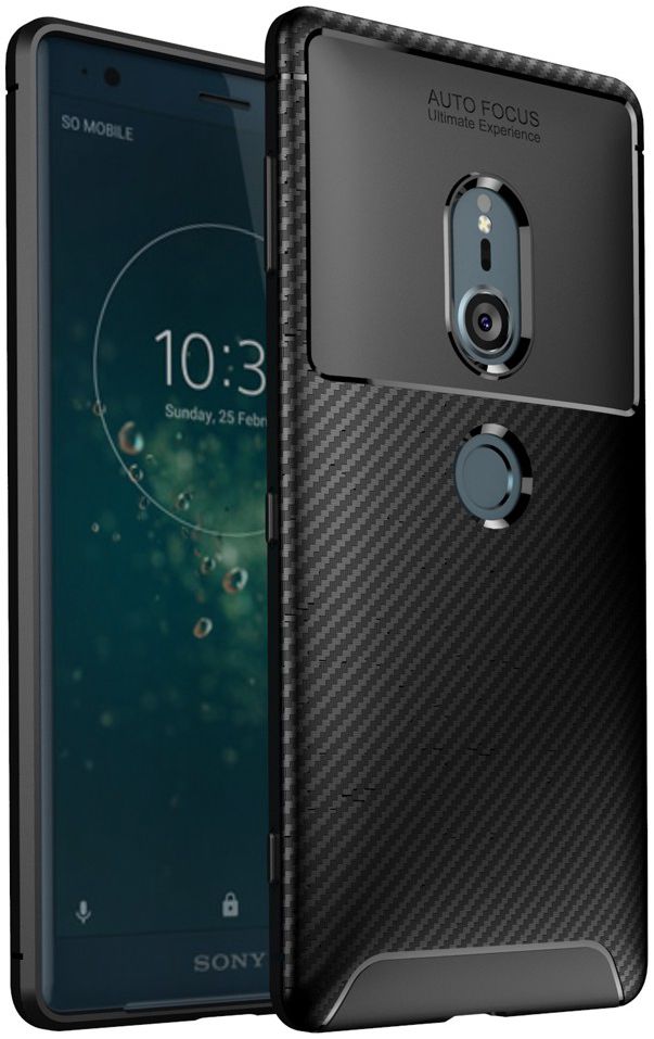 Sony Xperia XZ2 Siliconen Carbon Hoesje Zwart afbeelding 1