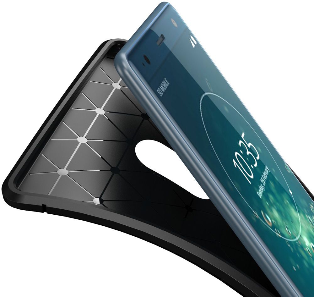 Sony Xperia XZ2 Siliconen Carbon Hoesje Zwart afbeelding 2