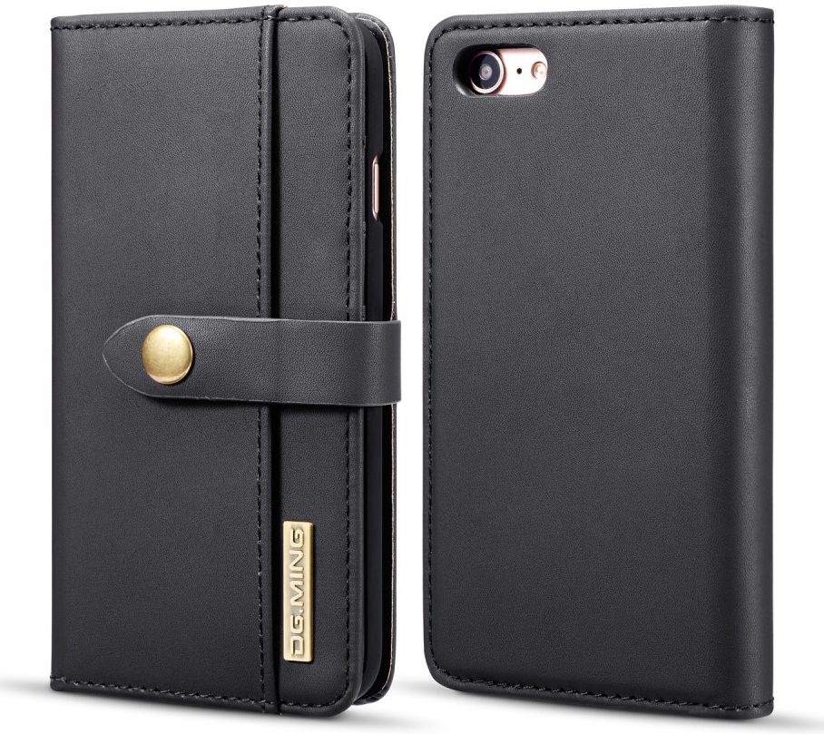 Apple iPhone 7/8 Echt Leren 2-in-1 Bookcase en Back Cover Hoesje Zwart afbeelding 1