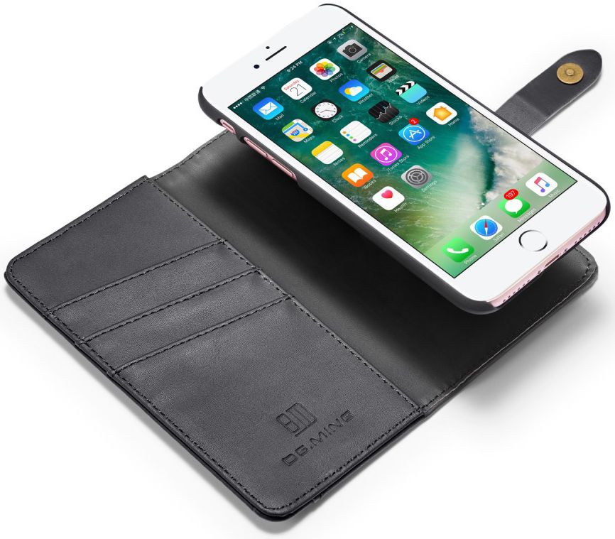 Apple iPhone 7/8 Echt Leren 2-in-1 Bookcase en Back Cover Hoesje Zwart afbeelding 2