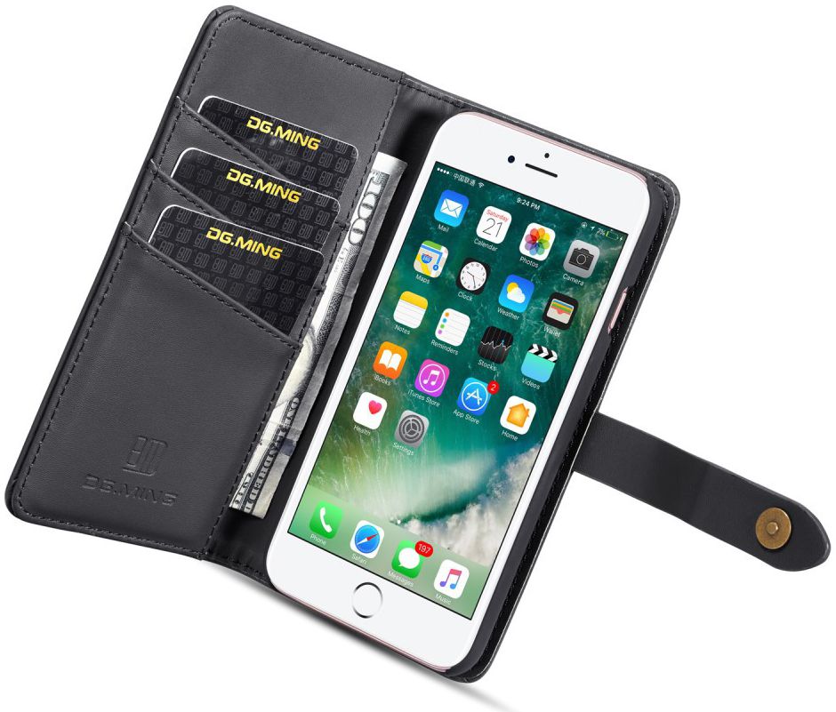 Apple iPhone 7/8 Echt Leren 2-in-1 Bookcase en Back Cover Hoesje Zwart afbeelding 3