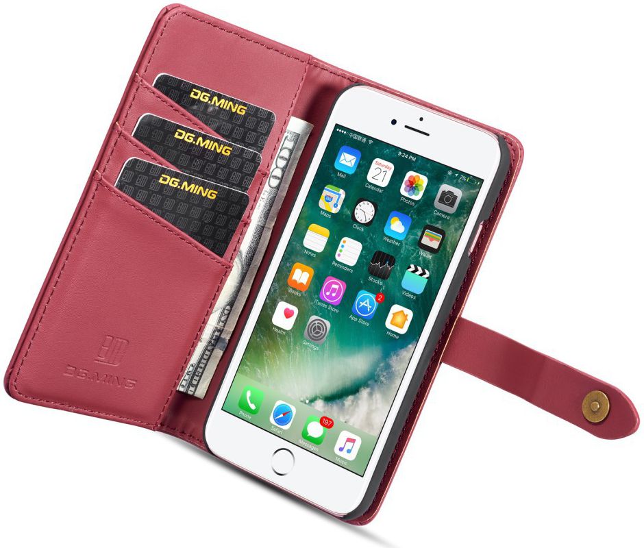 Apple iPhone 7/8 Echt Leren 2-in-1 Bookcase en Back Cover Hoesje Rood afbeelding 3