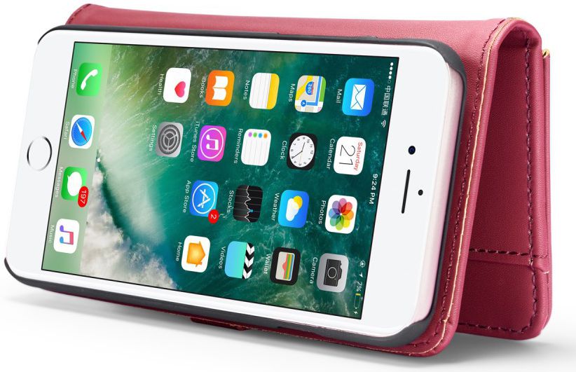 Apple iPhone 7/8 Echt Leren 2-in-1 Bookcase en Back Cover Hoesje Rood afbeelding 6