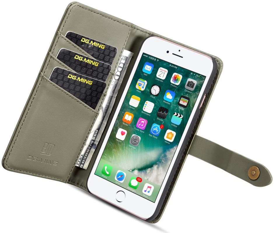 Apple iPhone 7/8 Echt Leren 2-in-1 Bookcase en Back Cover Hoesje Groen afbeelding 3