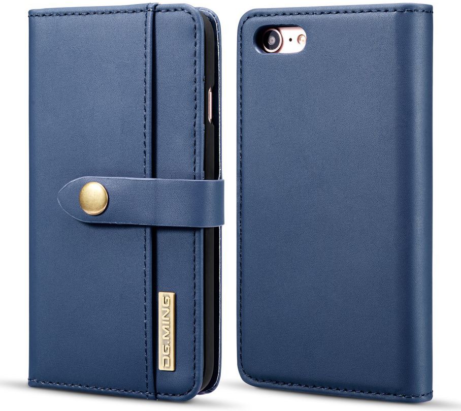 Apple iPhone 7/8 Echt Leren 2-in-1 Bookcase en Back Cover Hoesje Blauw afbeelding 1