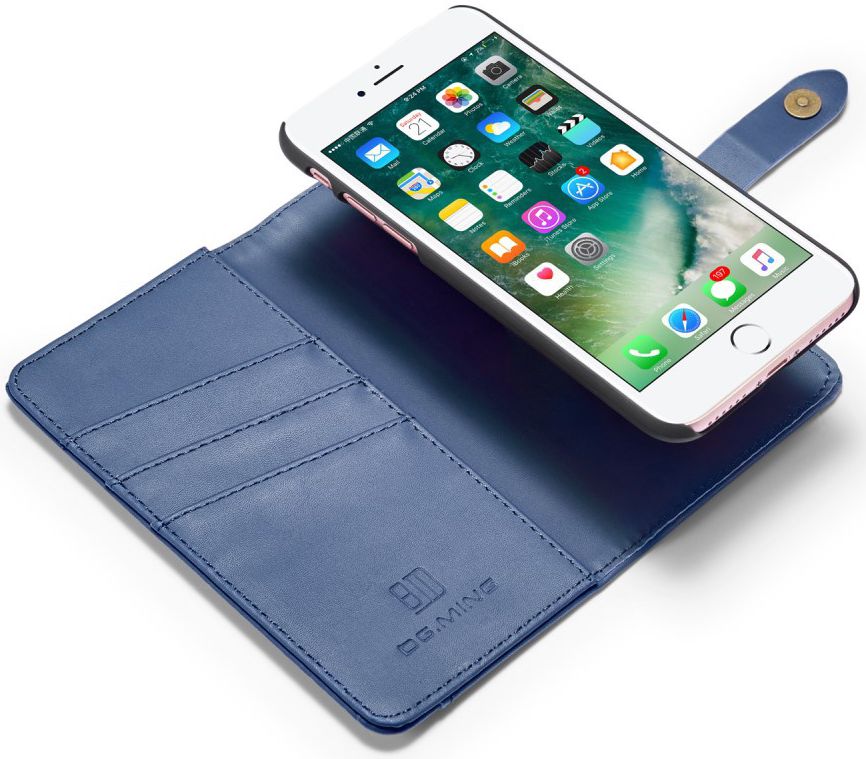 Apple iPhone 7/8 Echt Leren 2-in-1 Bookcase en Back Cover Hoesje Blauw afbeelding 2