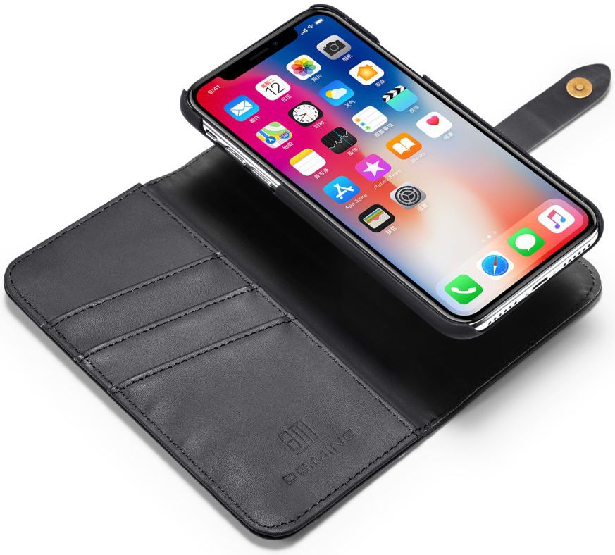 Apple iPhone XS Echt Leren 2-in-1 Bookcase en Back Cover Hoesje Zwart afbeelding 2