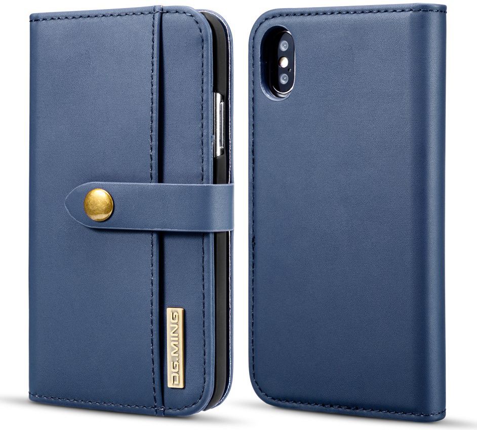 Apple iPhone XS Echt Leren 2-in-1 Bookcase en Back Cover Hoesje Blauw afbeelding 8