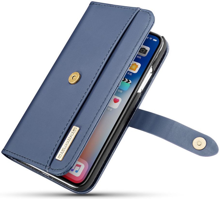 Apple iPhone XS Echt Leren 2-in-1 Bookcase en Back Cover Hoesje Blauw afbeelding 7
