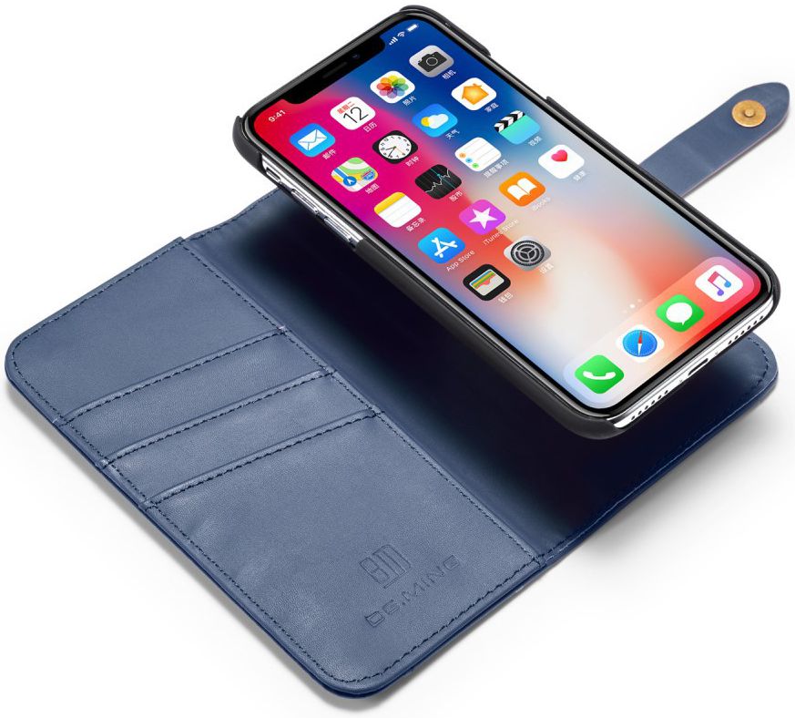 Apple iPhone XS Echt Leren 2-in-1 Bookcase en Back Cover Hoesje Blauw afbeelding 4