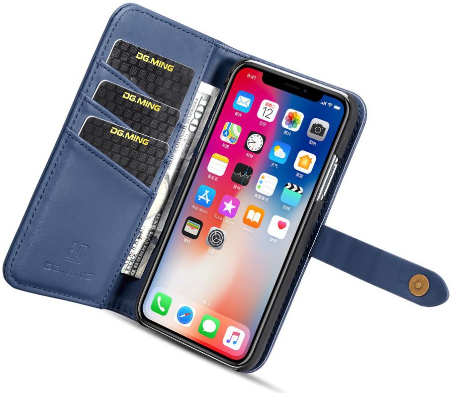 Apple iPhone XS Echt Leren 2-in-1 Bookcase en Back Cover Hoesje Blauw afbeelding 2