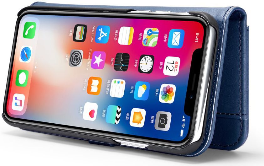 Apple iPhone XS Echt Leren 2-in-1 Bookcase en Back Cover Hoesje Blauw afbeelding 6