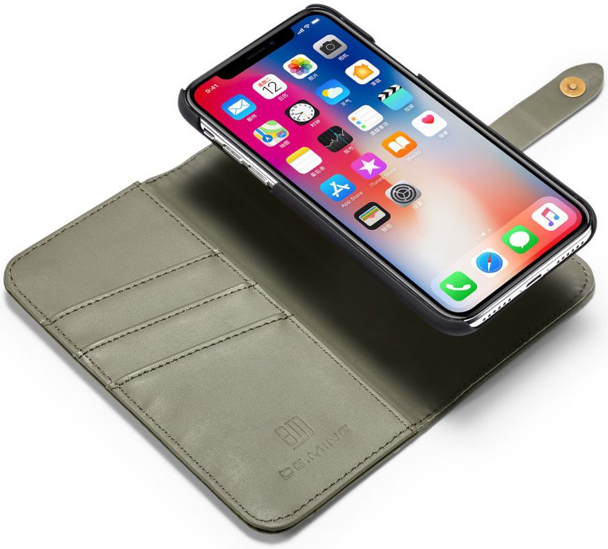Apple iPhone XS Echt Leren 2-in-1 Bookcase en Back Cover Hoesje Groen afbeelding 2