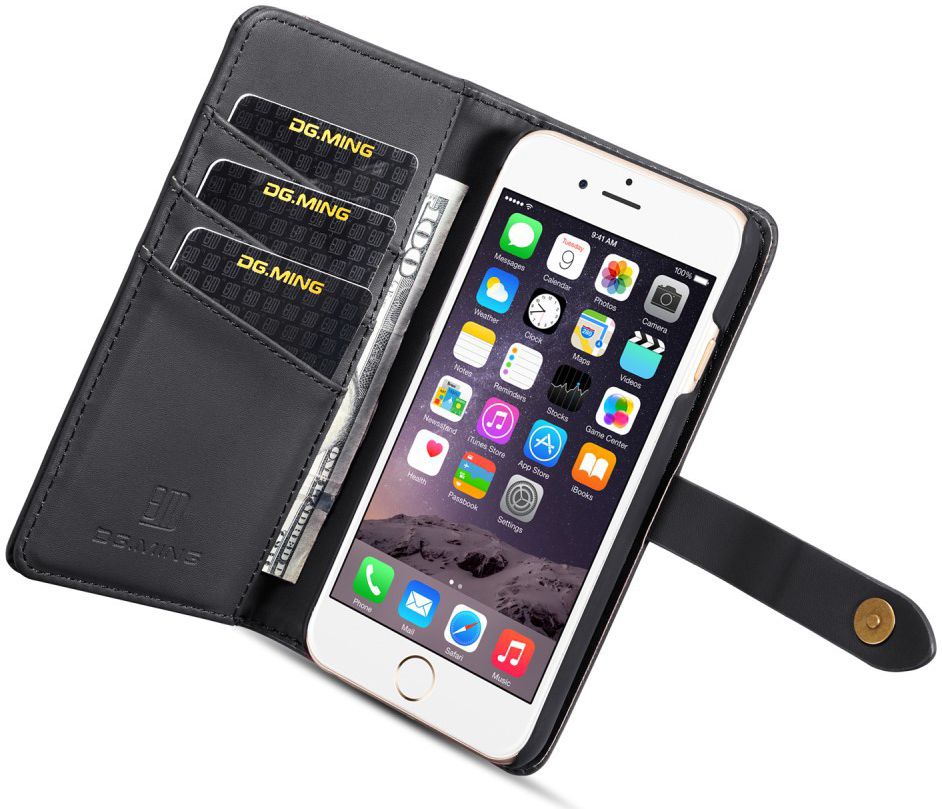 Apple iPhone 6s Plus Leren 2-in-1 Bookcase en Back Cover Hoesje Zwart afbeelding 4