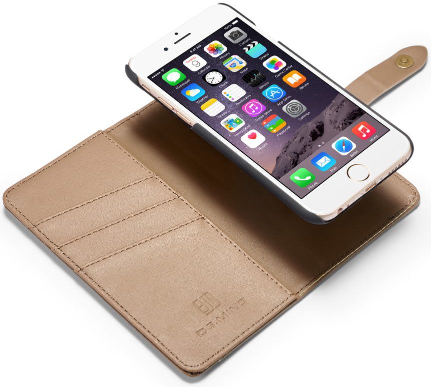 Apple iPhone 6s Plus Leren 2-in-1 Bookcase en Back Cover Hoesje Bruin afbeelding 2