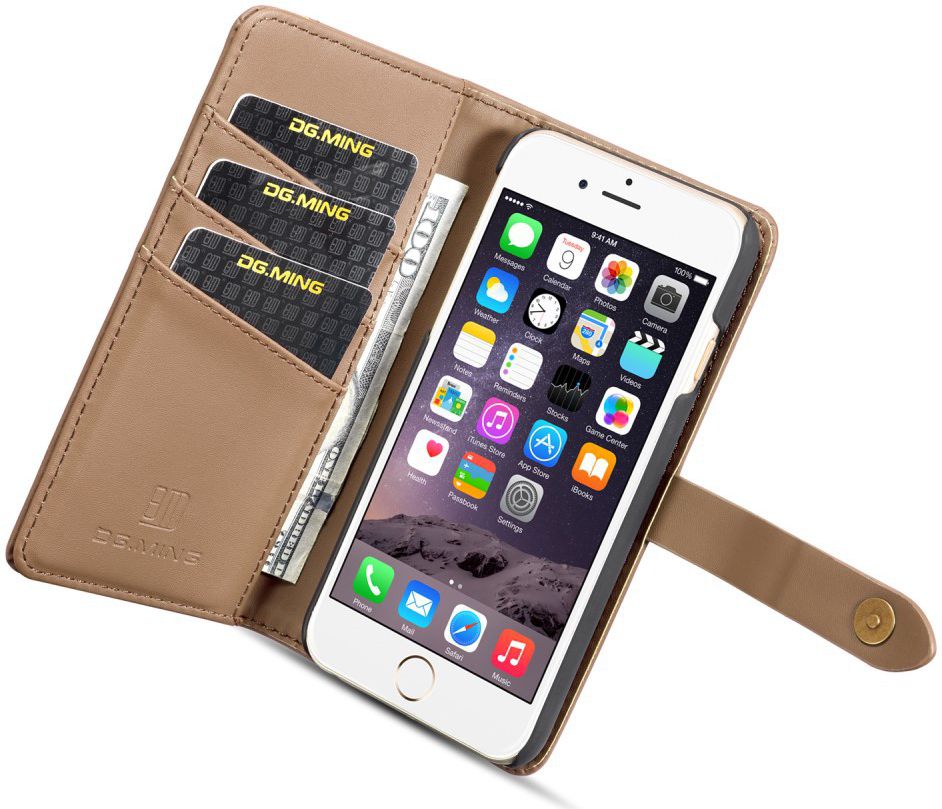 Apple iPhone 6s Plus Leren 2-in-1 Bookcase en Back Cover Hoesje Bruin afbeelding 4