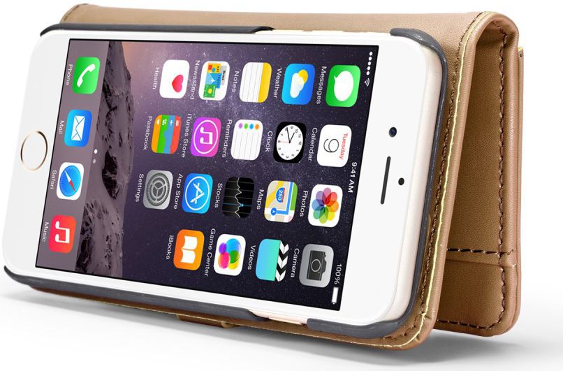 Apple iPhone 6s Plus Leren 2-in-1 Bookcase en Back Cover Hoesje Bruin afbeelding 7