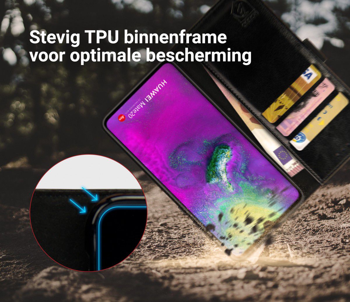 Rosso Element Huawei Mate 20 Hoesje Book Cover Zwart afbeelding 6