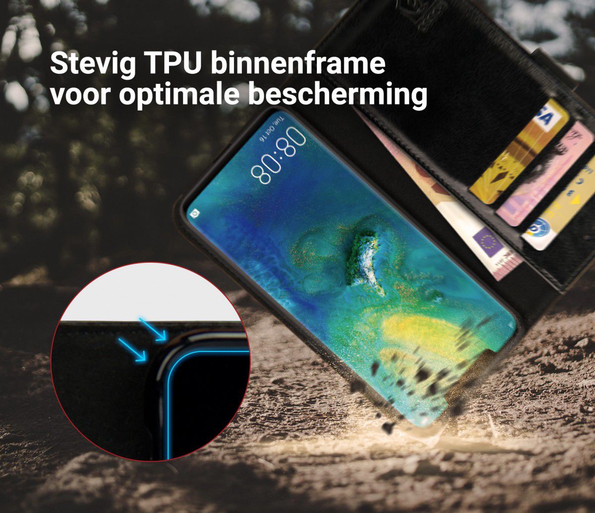 Rosso Element Huawei Mate 20 Pro Hoesje Book Cover Zwart afbeelding 6