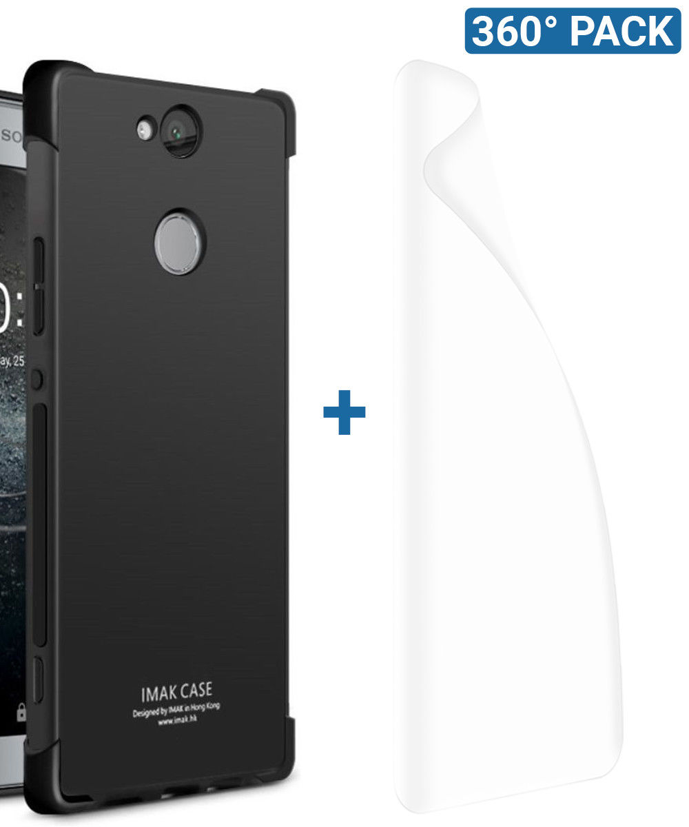 IMAK Sony Xperia XA2 Plus Hoesje TPU met Screenprotector Metaal Zwart afbeelding 1